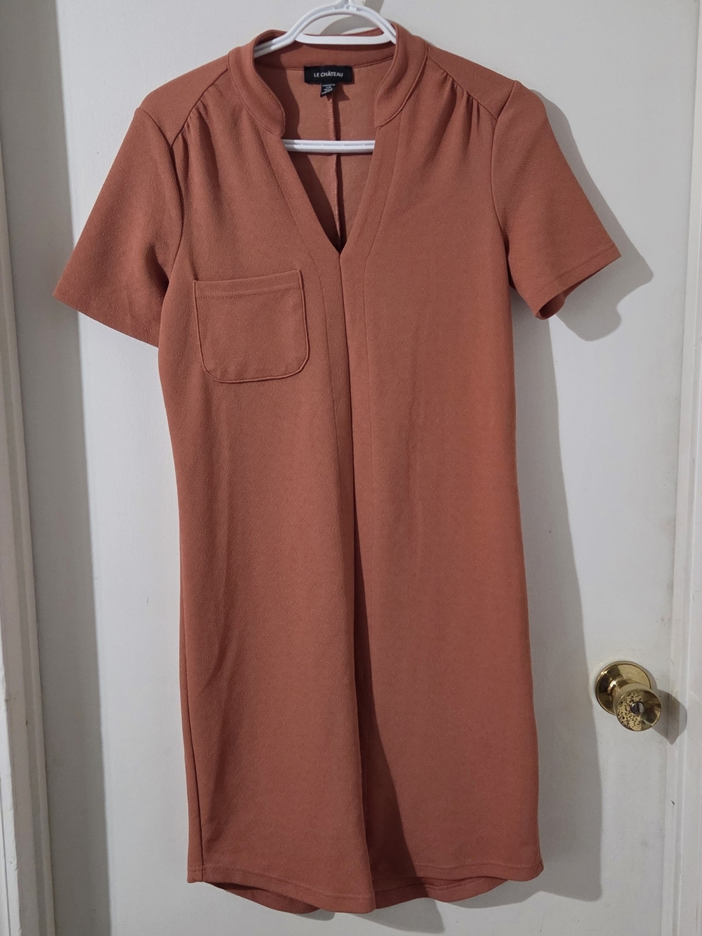 le chateau Rust Orange Short-Sleeve V-Notch Shift Dress